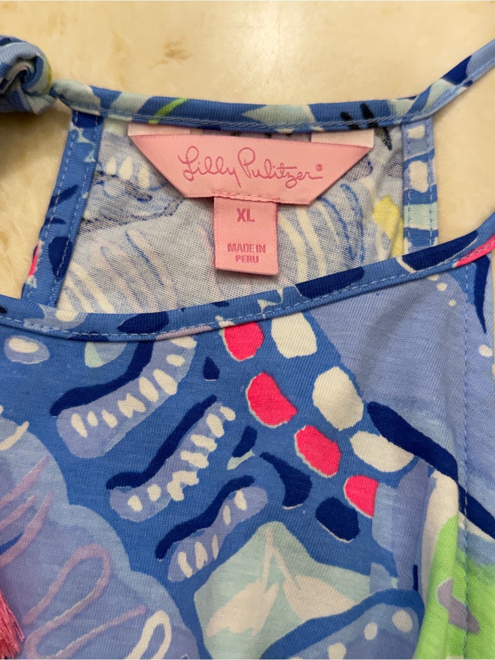 Lilly Pulitzer Blue Multi-Color Halter Maxi Dress with Pink Tassels - Picture 4 of 4